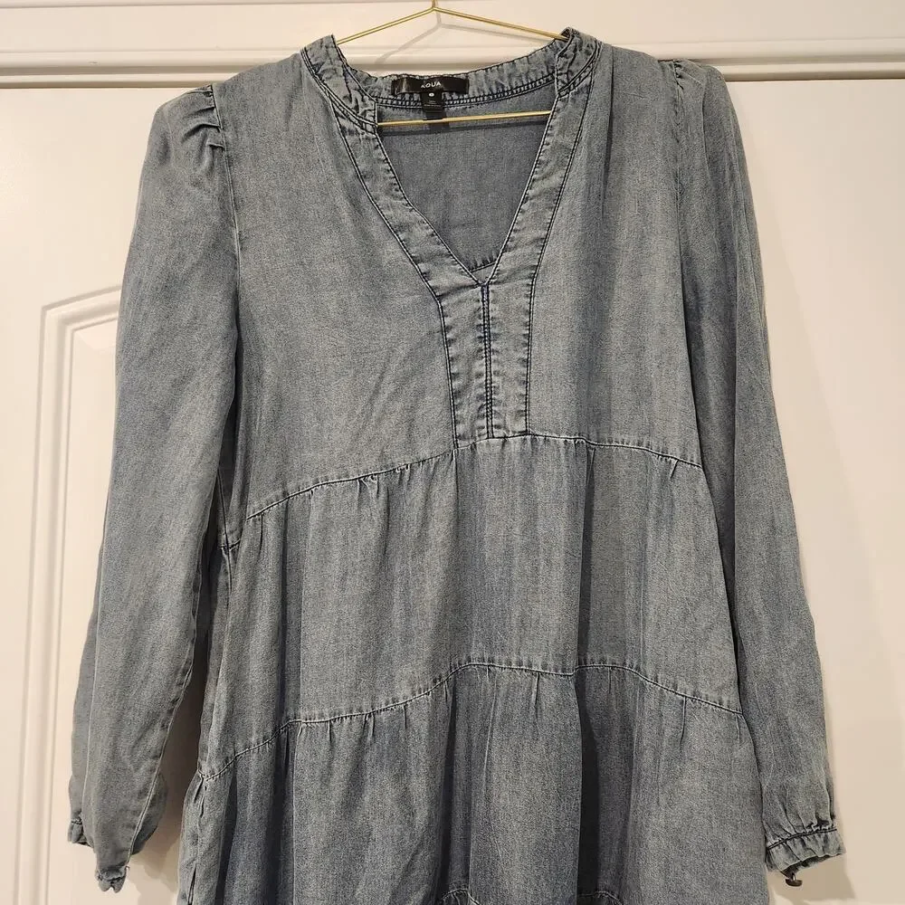 Aqua Tencel V-neck blue Babydoll dress size small - Picture 4 of 7